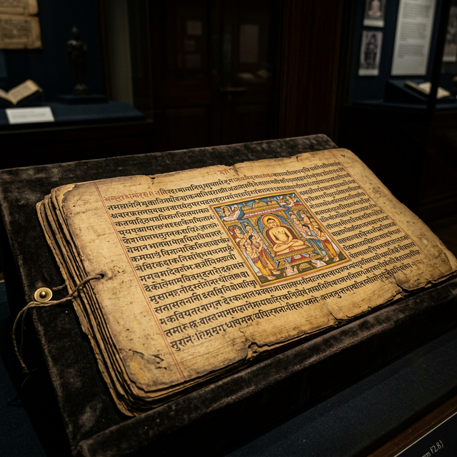 Ancient palm-leaf manuscript from a Jain bhandara — one of the few collections that survived