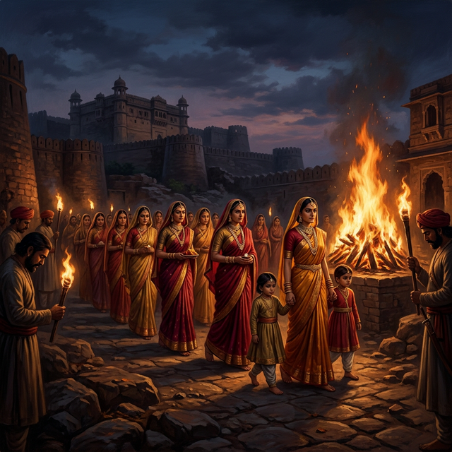The jauhar at Chittor, 1303 CE — Rajput women choosing death over capture