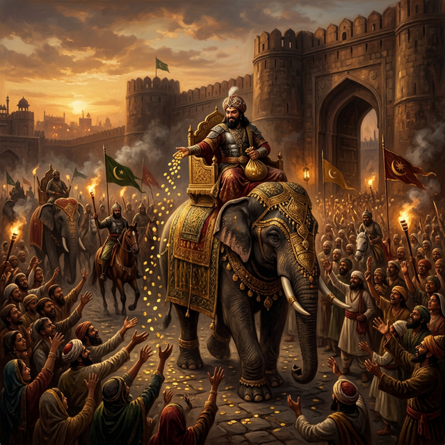 Alauddin Khilji's triumphal entry into Delhi scattering Devagiri gold