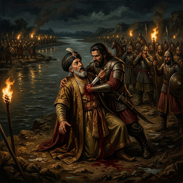 Depiction of the assassination of Sultan Jalaluddin Khalji at Kara, 1296 CE