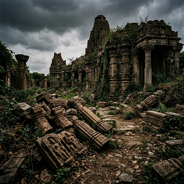 Ruins of medieval temple architecture at Patan, Gujarat