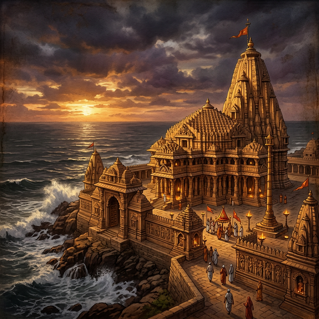 The Somnath temple complex on the coast of Saurashtra, Gujarat