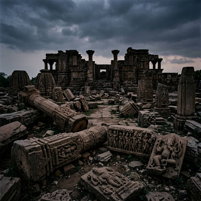 Archaeological remains of medieval temple fragments at Vidisha, Madhya Pradesh